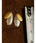 Hand Crafted Artisan Dangle Drop Earrings Gold and Silver Metal - £8.03 GBP