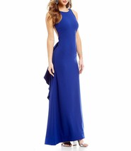 Sequin Hearts Beaded Ruffle Low Back Scuba Gown Sz 5 Royal/Nude - £68.54 GBP