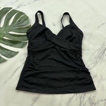 Lands End Womens Tankini Top Size 8 DDD Black Ruched Underwire Cups Swim - $22.76