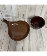 Retro Hall China Brown Skillet Baking Dish 1677 Glaze &amp; Bowl USA 5&quot; Mapl... - $25.95