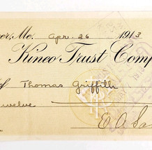 1913 Kineo Trust Company Bank Check E.A. Sampson Dover Maine Signed 4084... - $19.99