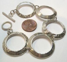 Sterling Silver Modernist Circles Toggle Clasp Bracelet 7&quot; No Stone 17.7 Grams - £32.11 GBP