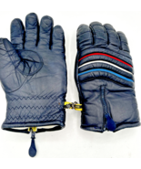 Vintage Kombi Men Blue Leather Zippered Gloves with Red/White/Blue strip... - $38.32