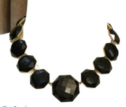 Large Vintage Les Bernard Inc Wide Heavy Gold Plated Faceted Necklace16” - £66.39 GBP