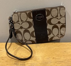 COACH Signature “C” Logo Wristlet Brown With Small Fob Classic Classy Ti... - $19.79