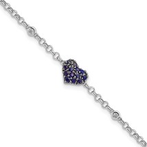 Sterling Silver Diamond &amp; Sapphire Heart Bracelet - £129.52 GBP