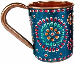 Pure Copper Handmade Outer Hand Painted Art Work Wine, Straight Mug - Cup 16 oz - $25.23