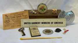 Vtg Mixed Trinket Lot Box Hum A Tune Whistle Key Tape Measure Crochet Ne... - $29.95