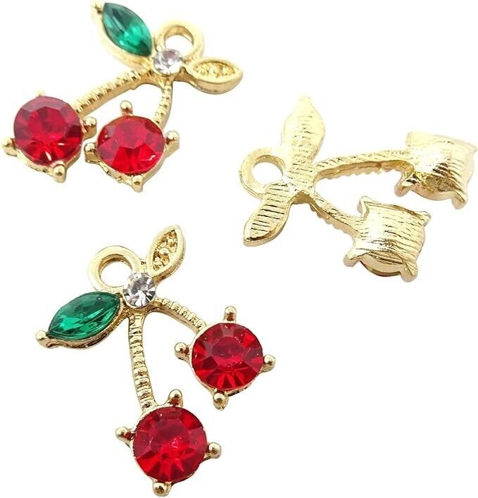 Primary image for Red Cherry Charms Gold Fruit Pendants Findings Glass Zircon Jewelry Supplies