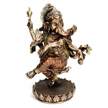 Ganesha Statue 8&quot; Dancing Hindu Elephant God High Quality Bronze Plated Resin - £63.89 GBP