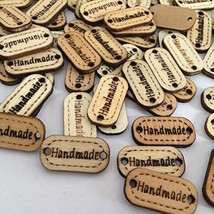 200 Pieces Handmade Tag Label Oval Wood Handmade Tags Button Wooden Butt... - $14.99