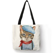 Cute Cat Print Reusable Shopping Bags Foldable  Women Casual Fabric Handbag Eco  - £11.67 GBP