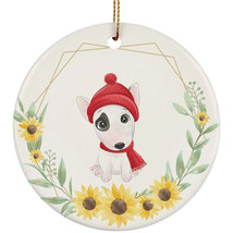 Cute Baby Bull Terrier Dog Lover Ornament Sunflower Wreath Xmas Gift Tree Decor - £11.82 GBP