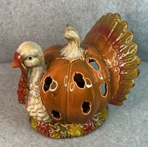 Vintage Handmade Ceramic Turkey Pumpkin Fall Combo Centerpiece  - £33.64 GBP