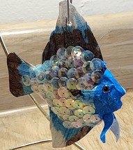 Vintage Angel Fish Christmas Ornament Blue With Sequins Pretty See Pictures - £7.10 GBP