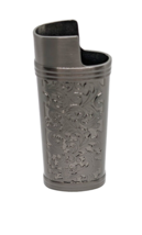 Black Brushed Floral Design Heavy Metal Mini Bic Cigarette Lighter Case - $10.88