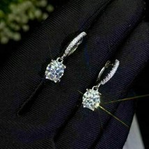 3Ct Round Brilliant Cut Diamond Drop &amp; Dangle Earrings 14K White Gold Finish - £86.77 GBP