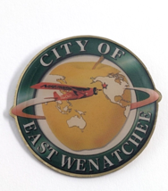 City of East Wenatchee Logo Globe Apple Miss Veedol Airplane Pin WA Souvenir - $11.99