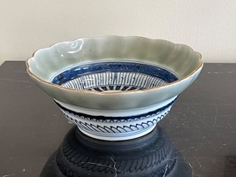 Vintage Japanese Glaze Celadon Porcelain Blue and White Bowl - £315.81 GBP