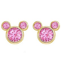 Mickey Simulated Pink Sapphire Mouse Stud Earrings 14K Yellow Gold Plated Silver - £29.45 GBP