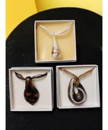 Murano Style Art Glass Pendant Necklace Lot Of 3 Accent Collection 2.5&quot; - £39.14 GBP