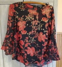 Roz &amp; Ali Shirt Womens Petite S Red Floral Sheer Pullover Blouse Top Rn ... - £7.76 GBP