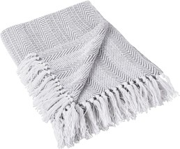 Cotton Throw Blanket, 50X60, Gray, Dii Herringbone Striped Collection. - $39.93