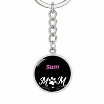 Cat Lover Keychain Gift Sam Cat Mom Keychain Stainless Steel Or 18k Gold Circle  - £43.02 GBP