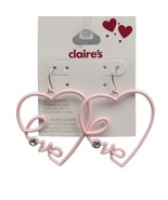 Claires Love Heart Drop Earrings Love Script Open Heart Rhinestone Pink ... - $8.99