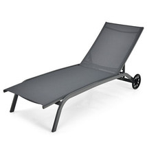 6-Poisition Adjustable Outdoor Chaise Recliner with Wheels-Gray - Color:... - $145.67