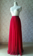 Dark Red Tulle Maxi Skirt Women Custom Plus Size Tulle Skirt for Wedding image 3
