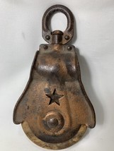 Vintage Cast Iron &amp; Wood Starline Barn Swivel Pulley Rustic Primitive - ... - $36.63