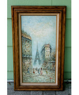 Original textured oil on canvas painting of Eiffel Tower Paris signed wo... - £151.08 GBP
