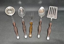 Cutco 5 Utensil Slotted Spatula Ladle Spoon Fork Brown Orange Swirl 17 K... - $122.25