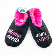 Snoozies Women&#39;s Mama Needs Some Wine Non Skid Soles Medium 7/8  Black - £9.65 GBP