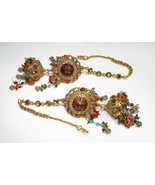 Estate India Gold Plated Large Jhamkus Multi Stone Earrings C1894 - £37.21 GBP