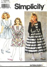 Simplicity Sewing Pattern 7635 Girls Dress Size 7-10 Bow Front - $8.96
