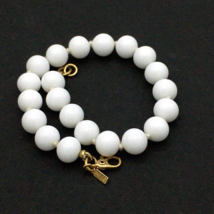 MONET vintage white bead bracelet - knotted glass gold-tone sister clasp 8&quot; - $9.99