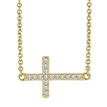 14K Yellow Gold Plated Round Moissanite Mini Sideways Cross Pendant Mother&#39;s Day - £34.37 GBP