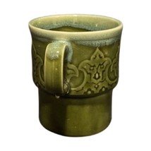 Vintage Stackable Green Drip Glaze 4-Coffee Mugs Geometric Design Tea Cups Japan - £23.81 GBP