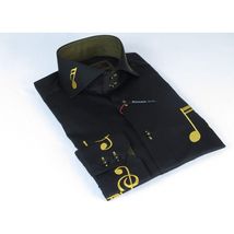 Mens AXXESS Musician Singer Dress Shirt Turkey Musical Notes 322-13 Black Gold image 2