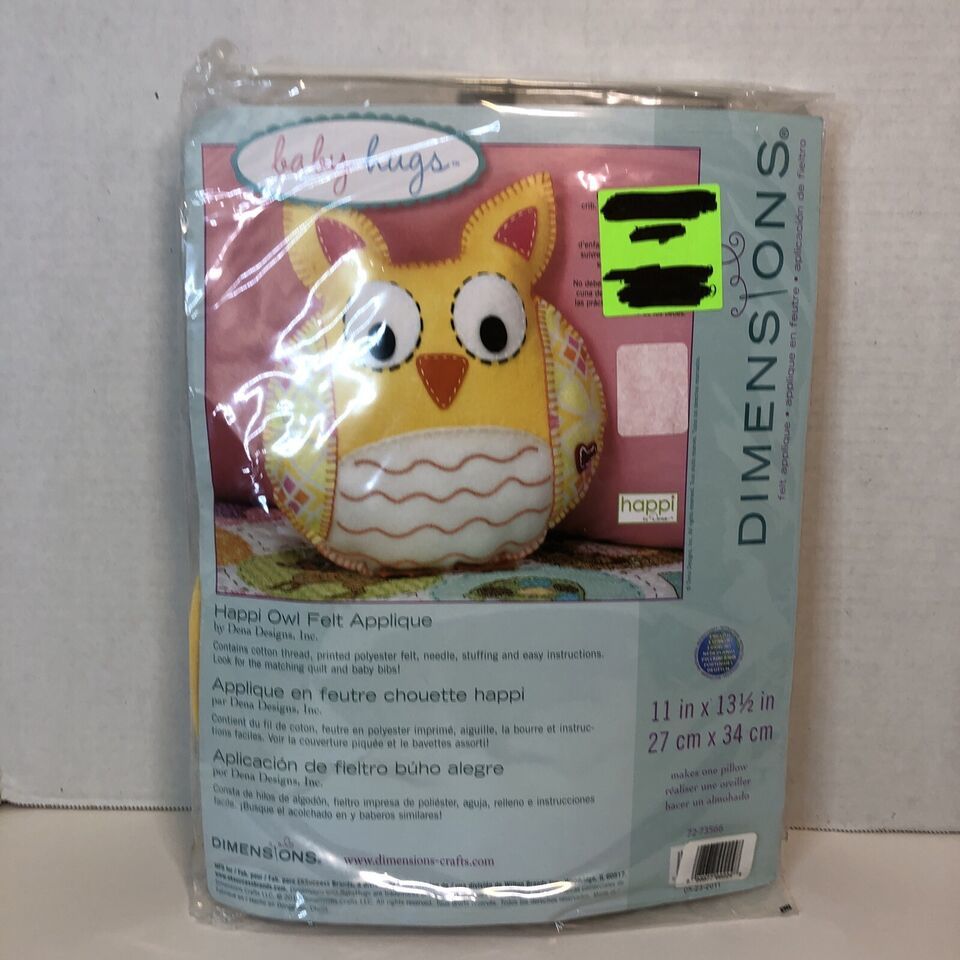 Happi Owl Felt Applique Kit Dimensions 11" x 13.5" Pillow - $19.79