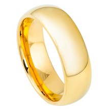 Tungsten Ring Dome Gold Plated Polished Shiny 7mm Wedding Band Unisex En... - $719.39 MXN