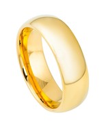Tungsten Ring Dome Gold Plated Polished Shiny 7mm Wedding Band Unisex En... - €33,42 EUR