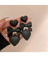 Retro Black Heart Earrings For Women Bowknot Love Drop Earrings Vintage ... - $307.19 MXN
