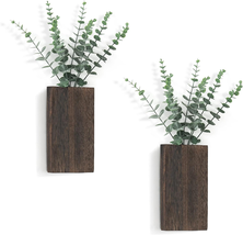 2 Pack Wood Wall Planter Vase with Artificial Eucalyptus Farmhouse Wall Hanging - £19.47 GBP