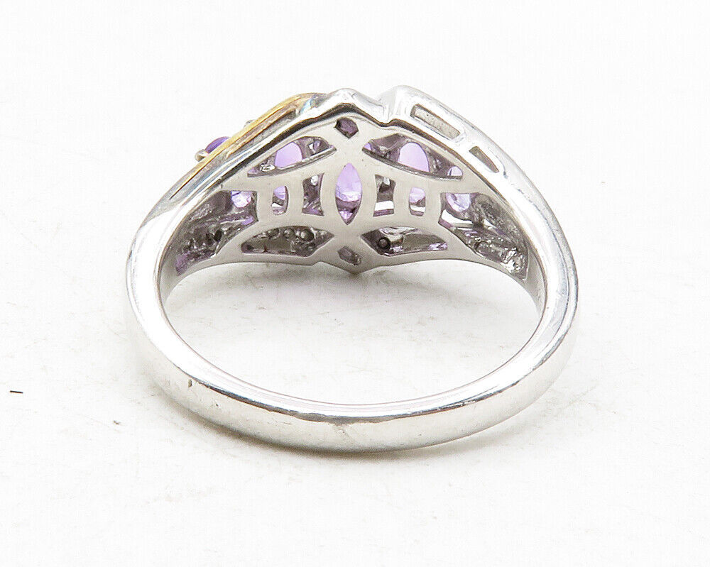 925 Silver & 14K GOLD - Amethyst & Genuine Diamonds Band Ring Sz 7 - RG12490 Item image 4