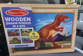 Melissa &amp; Doug - 4 Dinosaurs Wooden Jigsaw Puzzles - 48 Pcs New In A Storage Box - £9.11 GBP