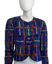 Vintage Jacket Size 10 Multi-Color Plaid Long Sleeve Collarless Tanner - £7.85 GBP