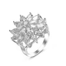 Crystal &amp; Silver-Plated Flower Ring - £11.95 GBP